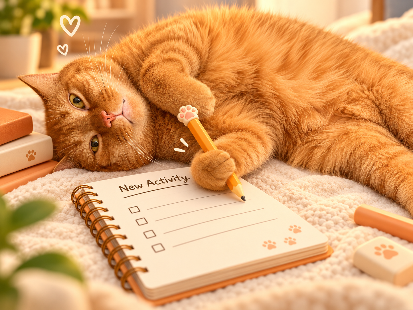 Leo writing a new activity in a notebook